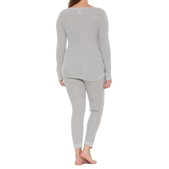 NWT Tahari Cotton-Cashmere Waffle-Knit Lounge Set-Long Sleeve  Heather Fog 769sn - Picture 2 of 4